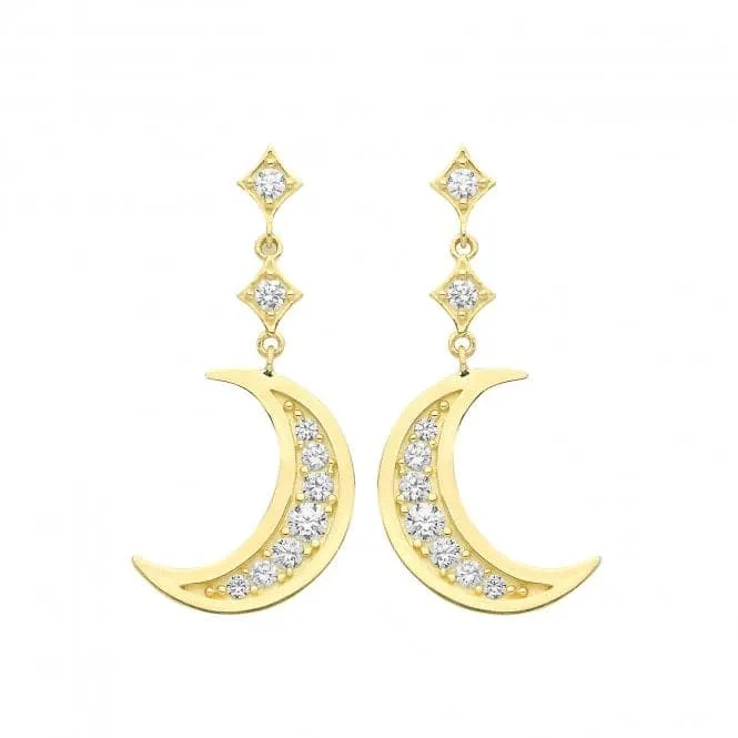 9ct Yellow Gold Zirconia Moon Drop Earrings ER1183