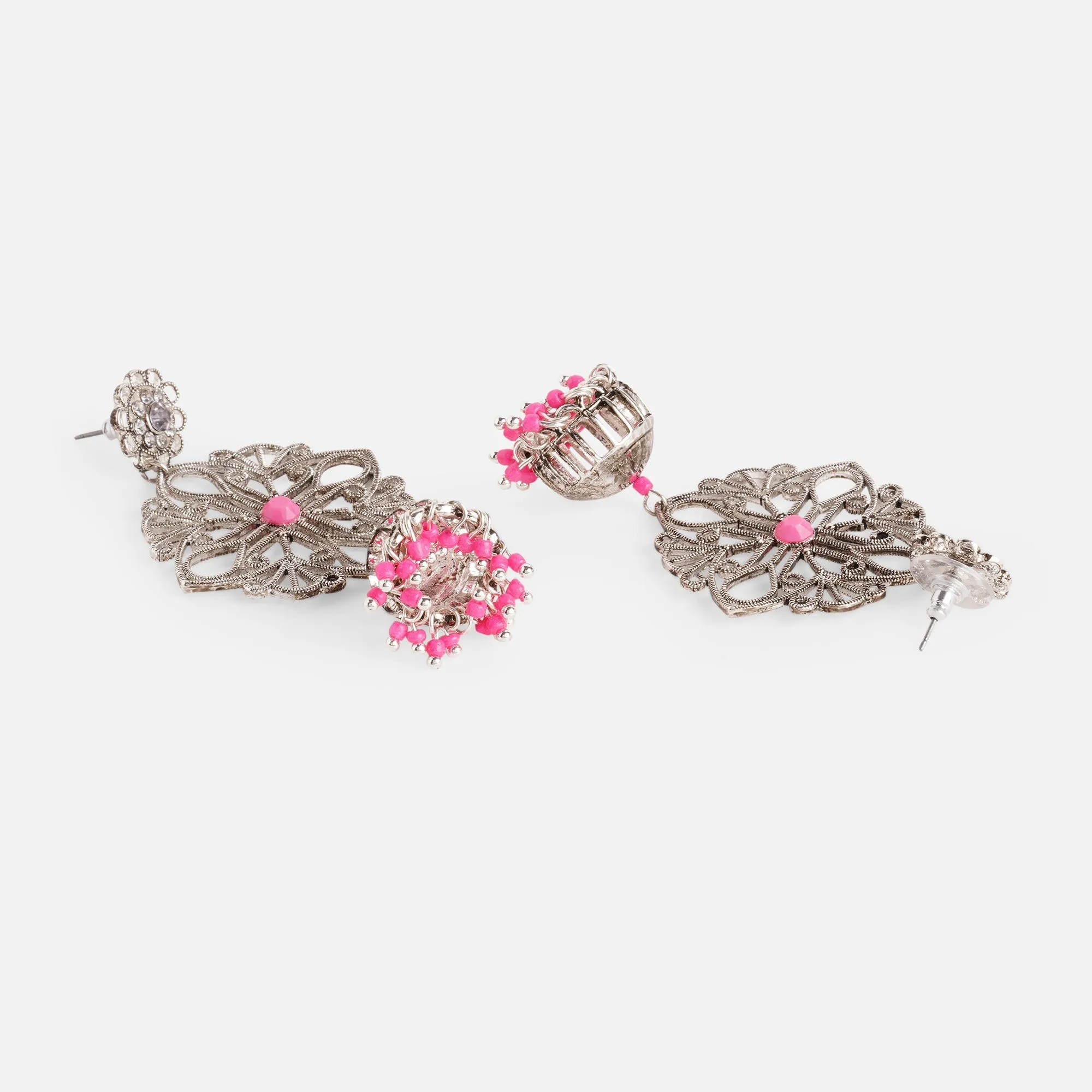 Accessorize London Women's Oxidised Pink Filigree Jhumkas