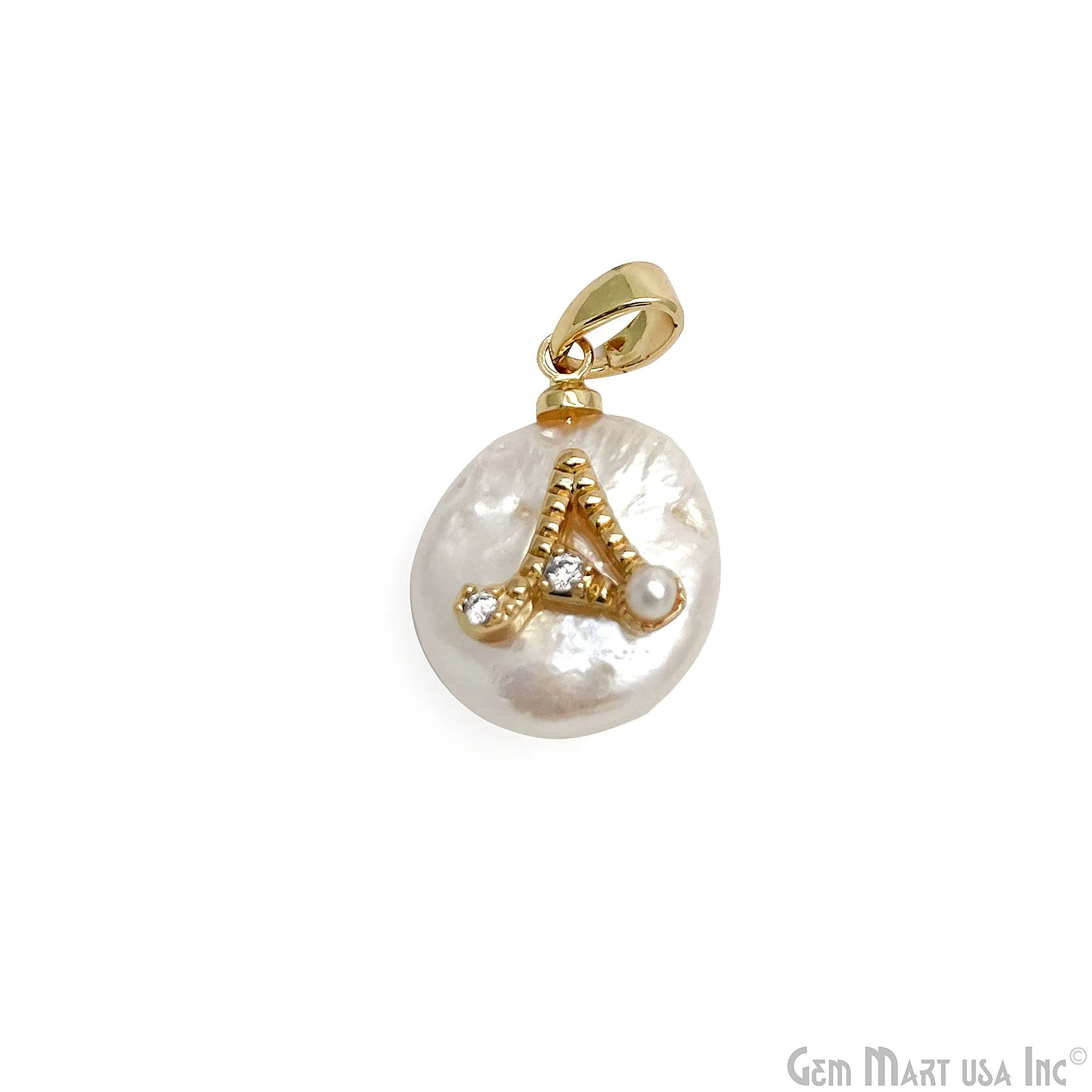 Alphabets Organic Freshwater Pearl Gold Plated Single Bail Pendant, Letter Charms, Personalized Necklace