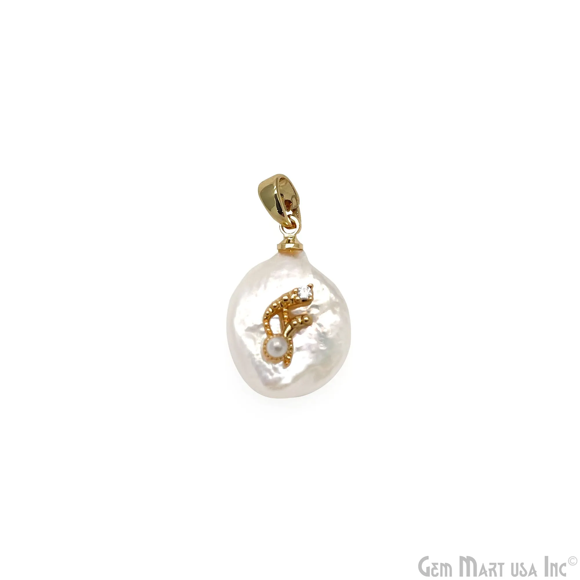 Alphabets Organic Freshwater Pearl Gold Plated Single Bail Pendant, Letter Charms, Personalized Necklace