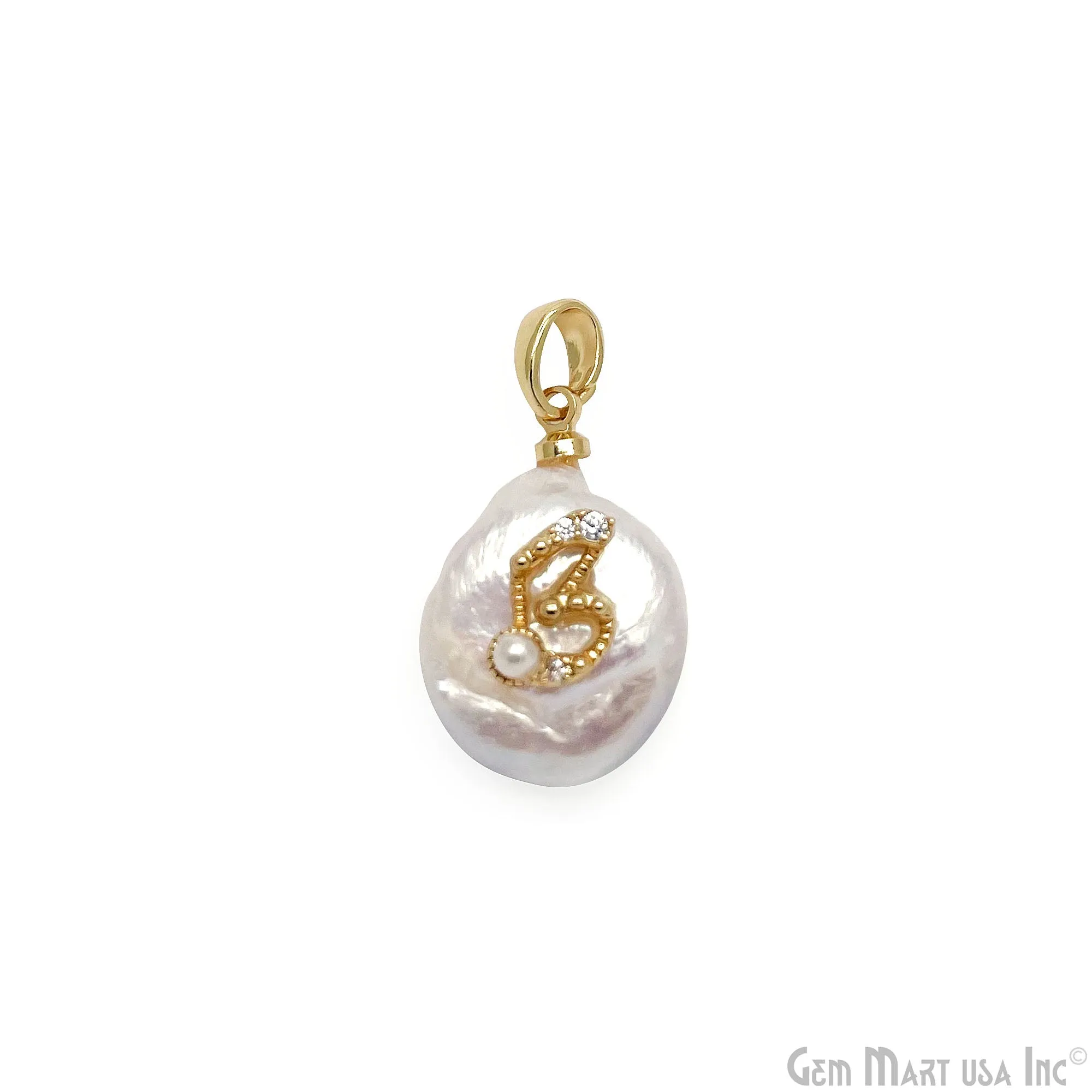 Alphabets Organic Freshwater Pearl Gold Plated Single Bail Pendant, Letter Charms, Personalized Necklace