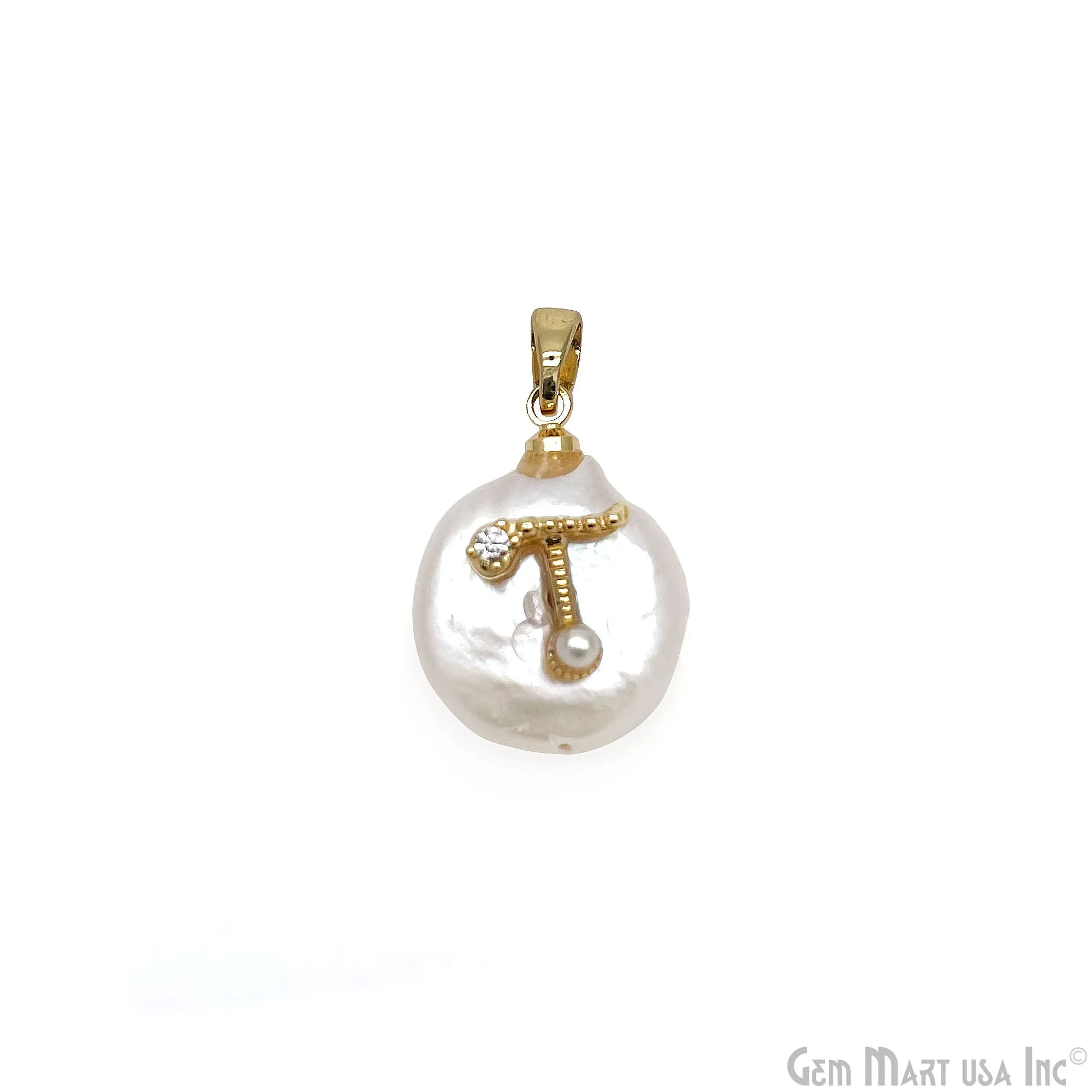 Alphabets Organic Freshwater Pearl Gold Plated Single Bail Pendant, Letter Charms, Personalized Necklace