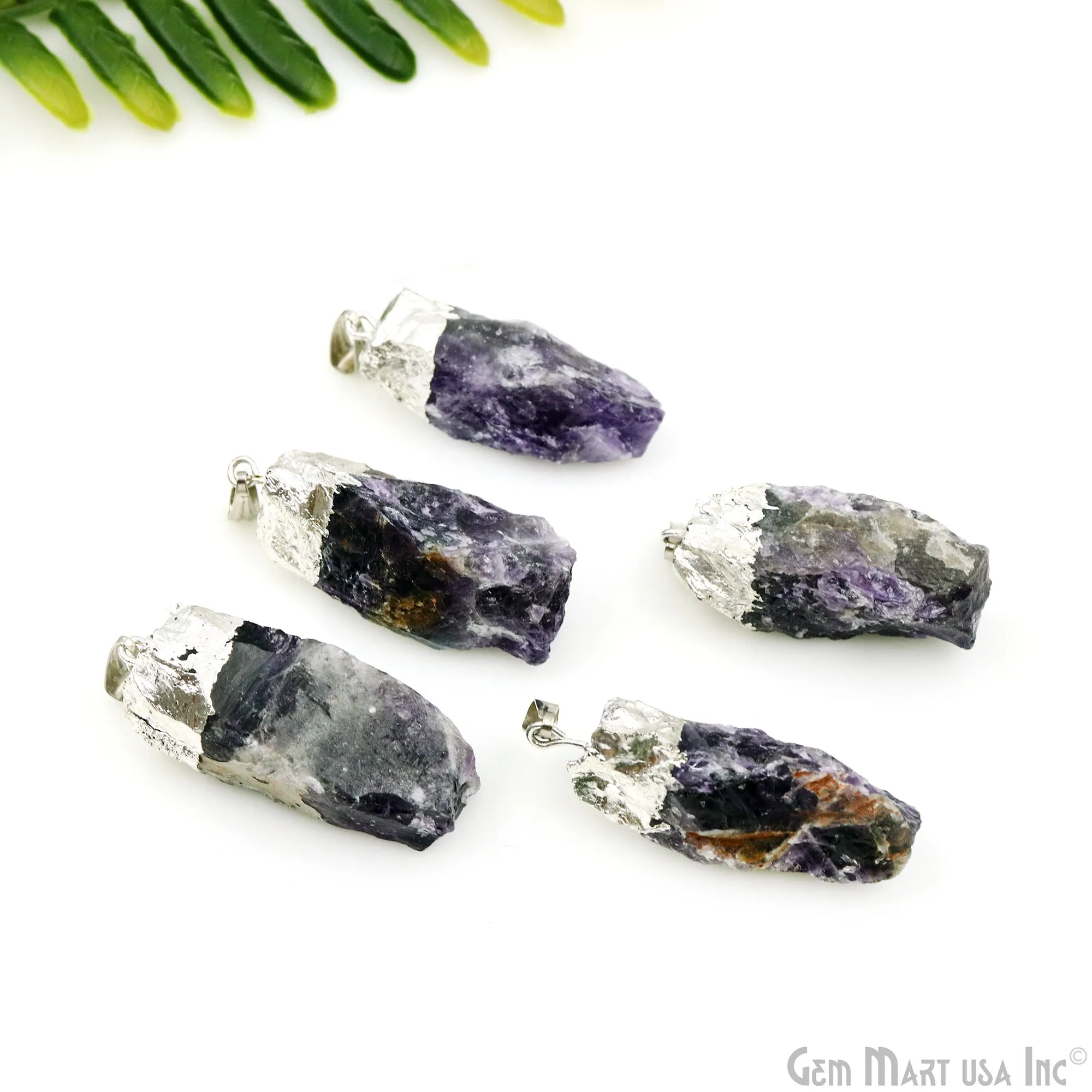 Amethyst 45x13mm Free Form Silver Electroplated Single Bail Gemstone Connector