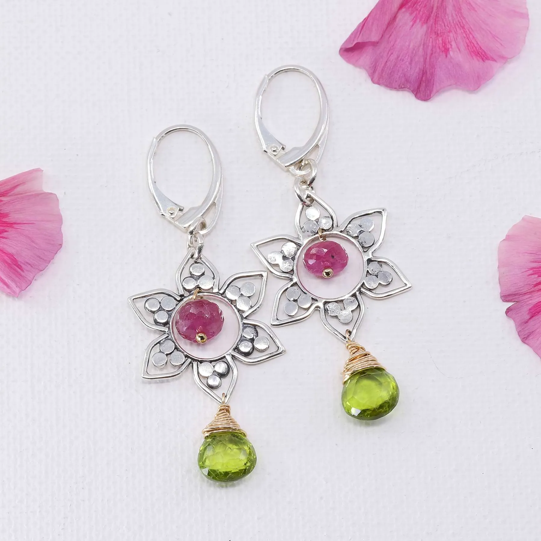 Annisa - Sterling Silver Lotus Mandala Gemstone Earrings