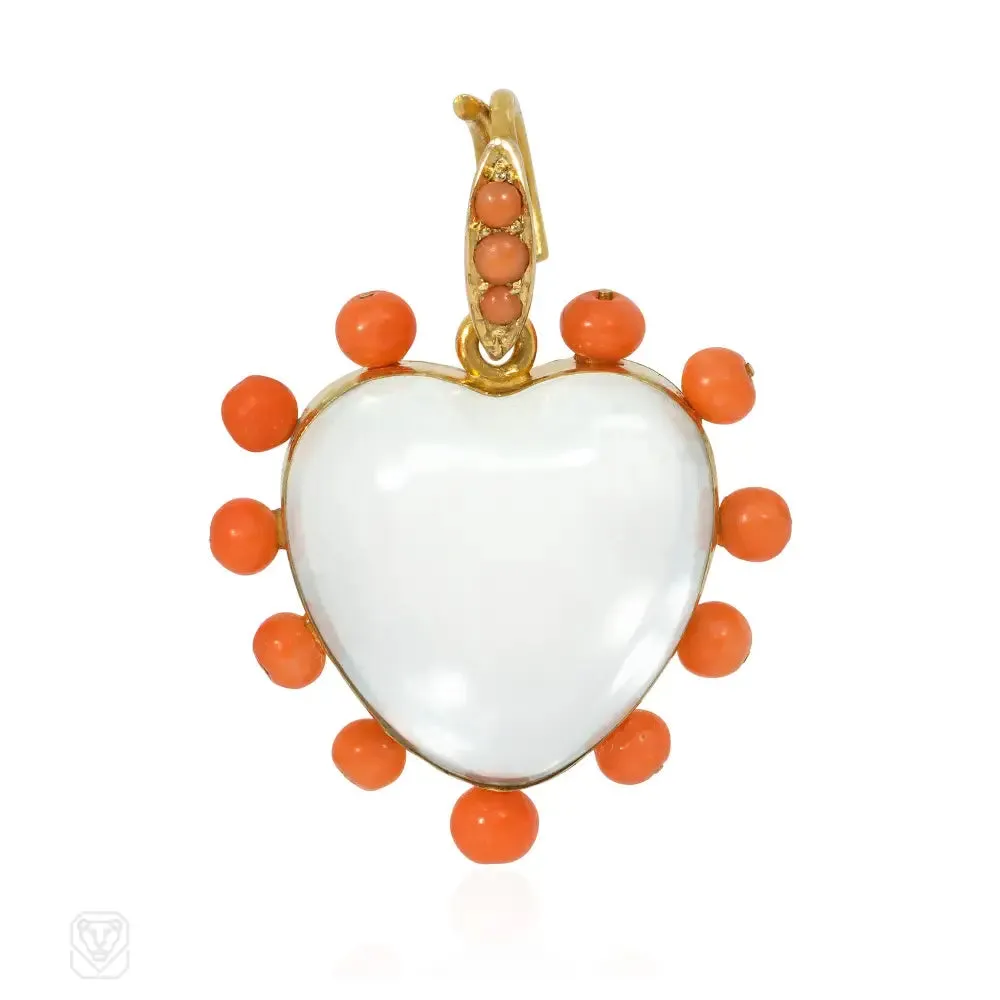 Antique crystal and coral heart locket