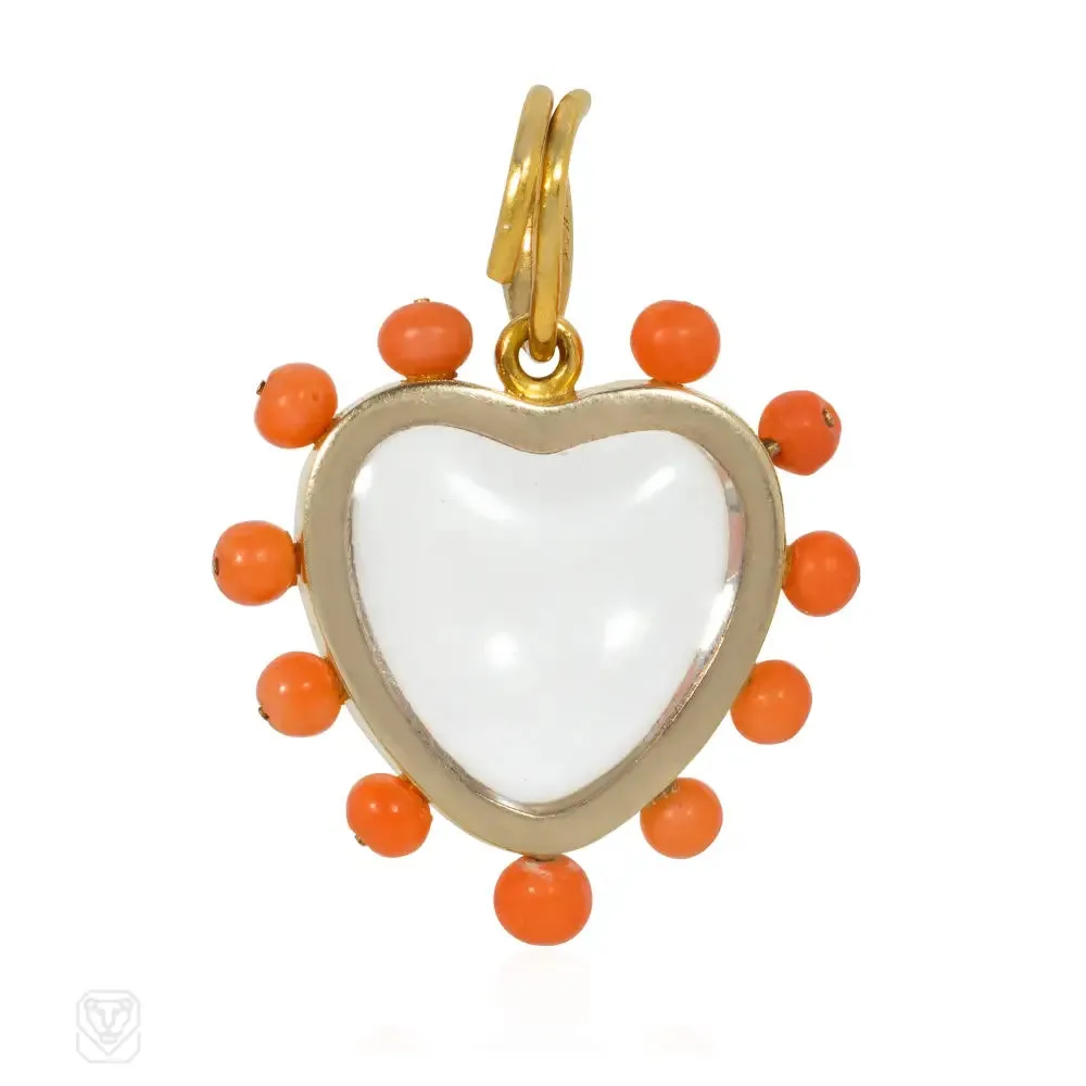 Antique crystal and coral heart locket