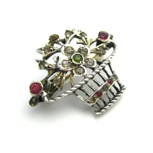 Antique Victorian (1837-1901) Sterling Silver Basket Brooch