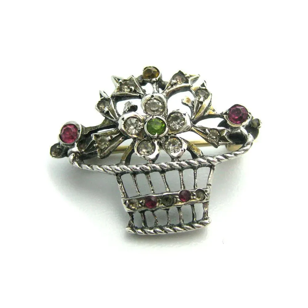 Antique Victorian (1837-1901) Sterling Silver Basket Brooch