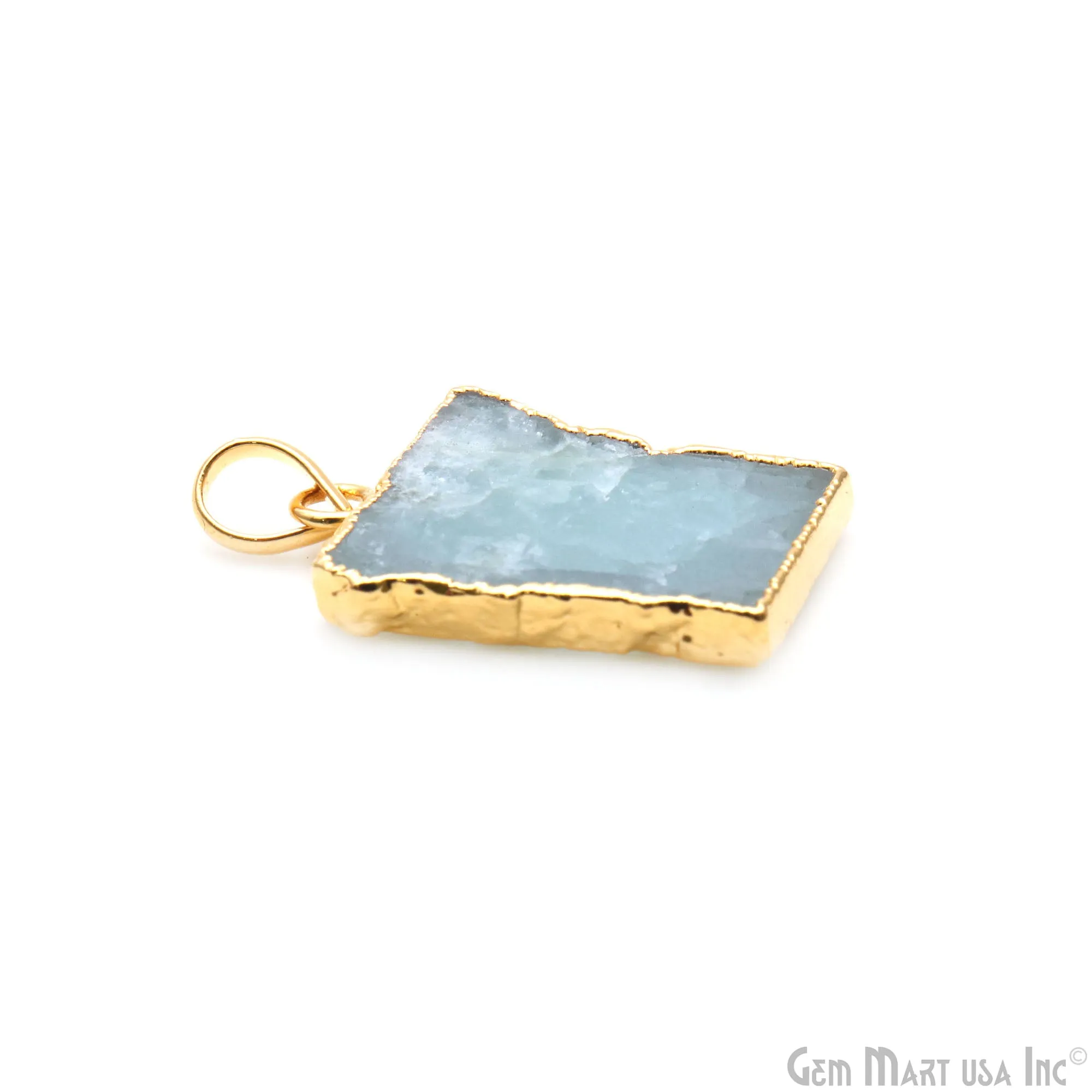 Aquamarine Free Form shape 28x18mm Gold Electroplated Gemstone Single Bail Pendant