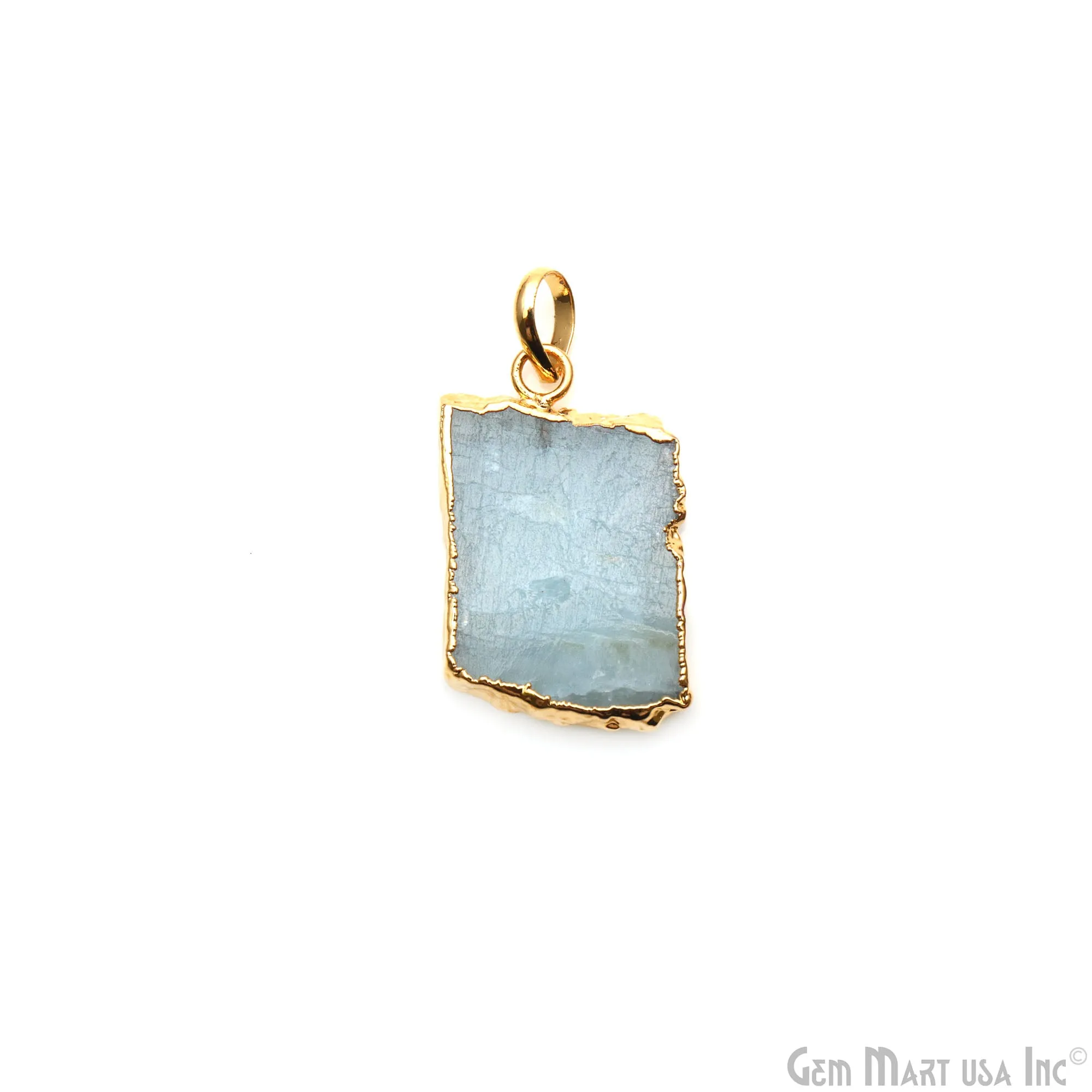 Aquamarine Free Form shape 29x18mm Gold Electroplated Gemstone Single Bail Pendant