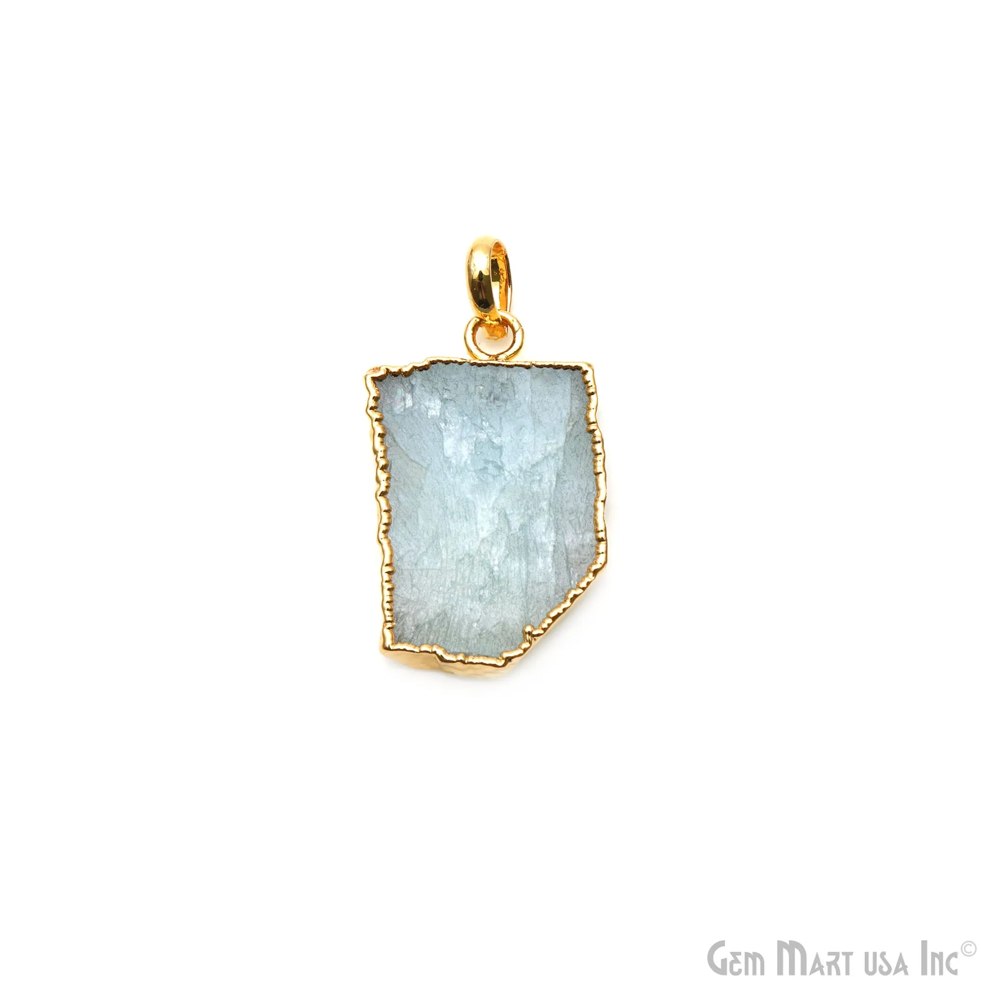 Aquamarine Free Form shape 30x19mm Gold Electroplated Gemstone Single Bail Pendant