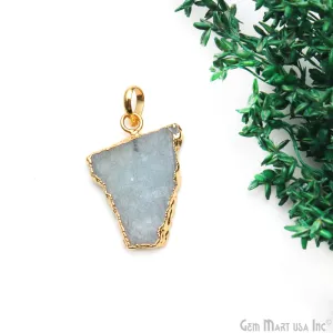 Aquamarine Free Form shape 30x20mm Gold Electroplated Gemstone Single Bail Pendant