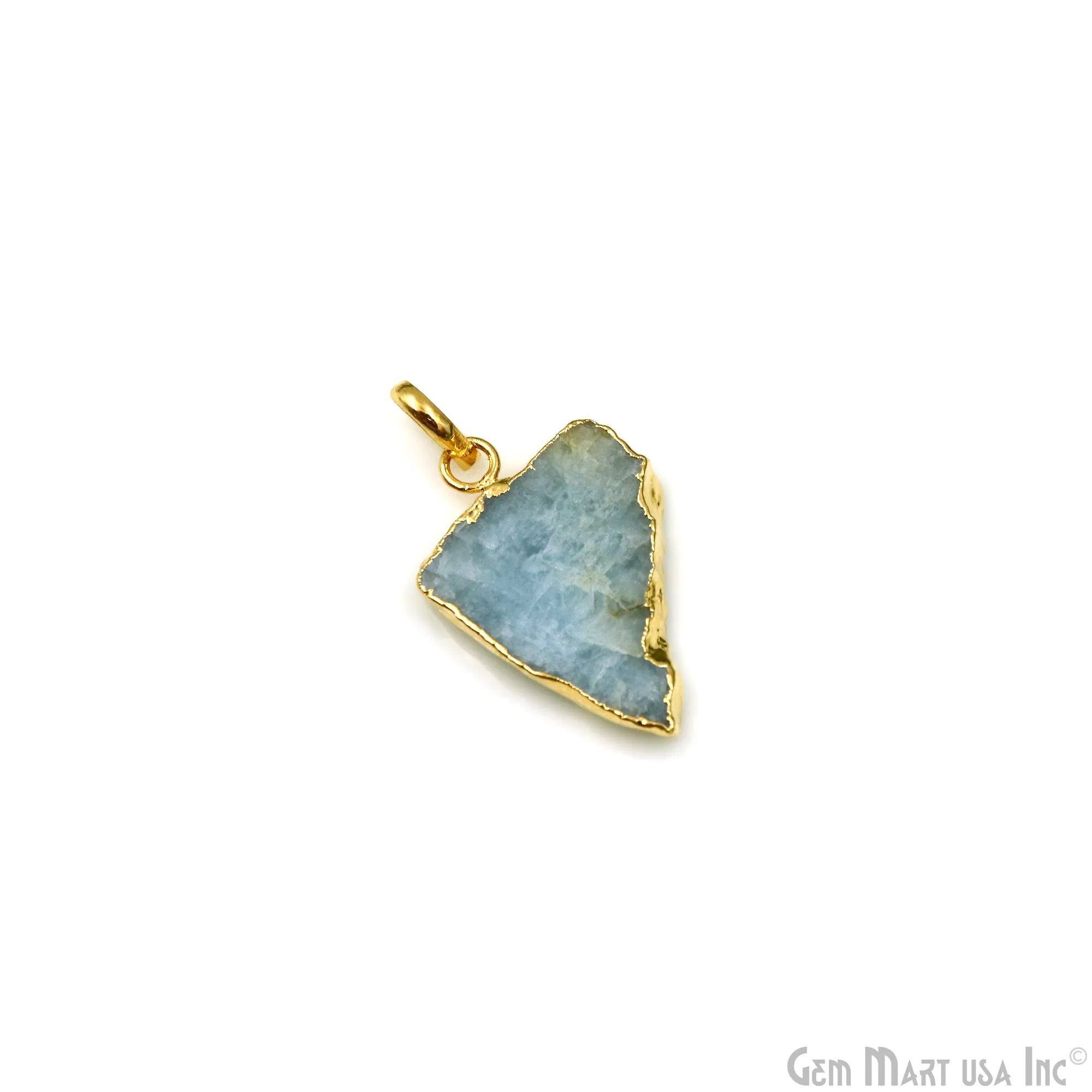 Aquamarine Free Form shape 31x21mm Gold Electroplated Gemstone Single Bail Pendant