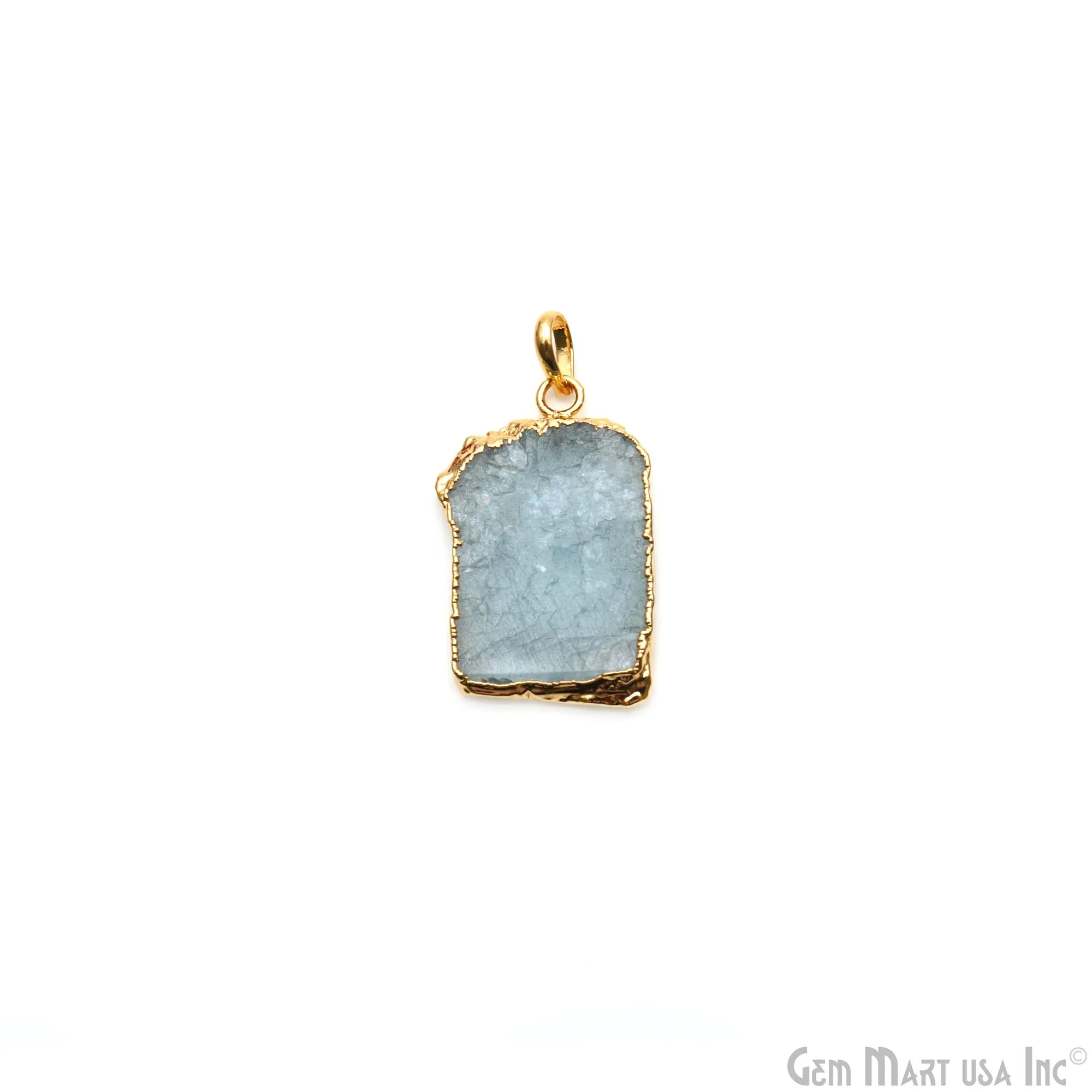 Aquamarine Free Form shape 33x20mm Gold Electroplated Gemstone Single Bail Pendant