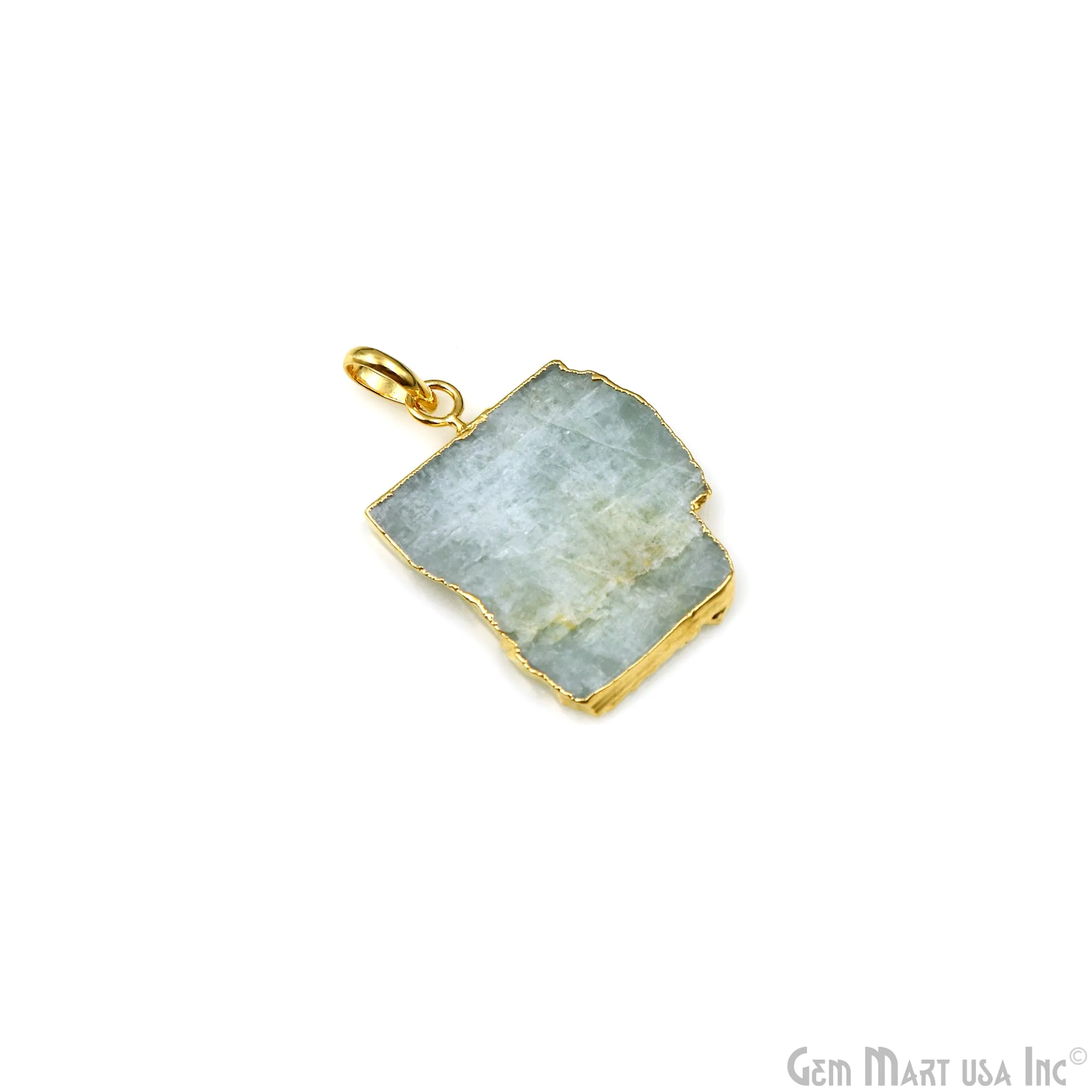 Aquamarine Free Form shape 33x24mm Gold Electroplated Gemstone Single Bail Pendant