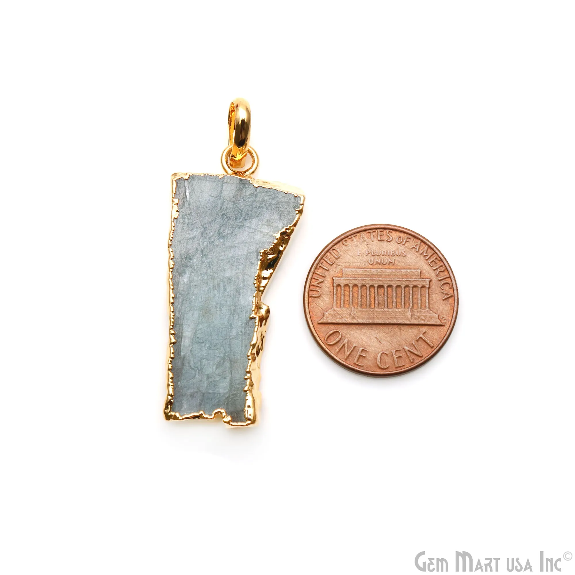 Aquamarine Free Form shape 35x16mm Gold Electroplated Gemstone Single Bail Pendant