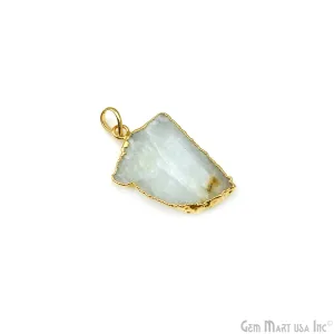 Aquamarine Free Form shape 37x25mm Gold Electroplated Gemstone Single Bail Pendant