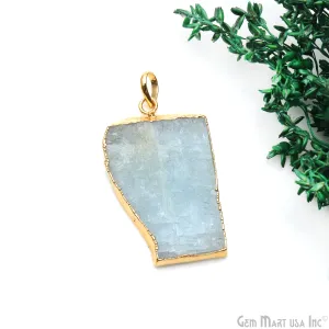 Aquamarine Free Form shape 42x26mm Gold Electroplated Gemstone Single Bail Pendant