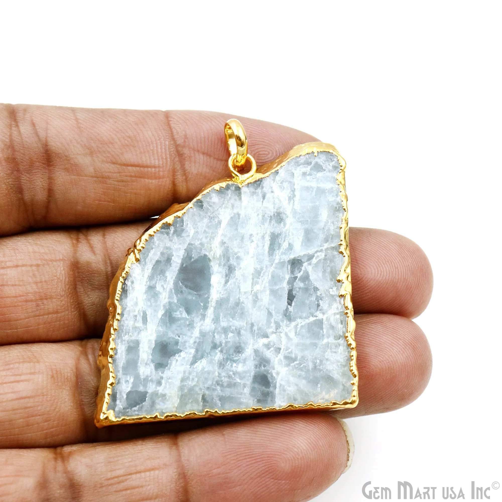 Aquamarine Free Form shape 47x40mm Gold Electroplated Gemstone Single Bail Pendant