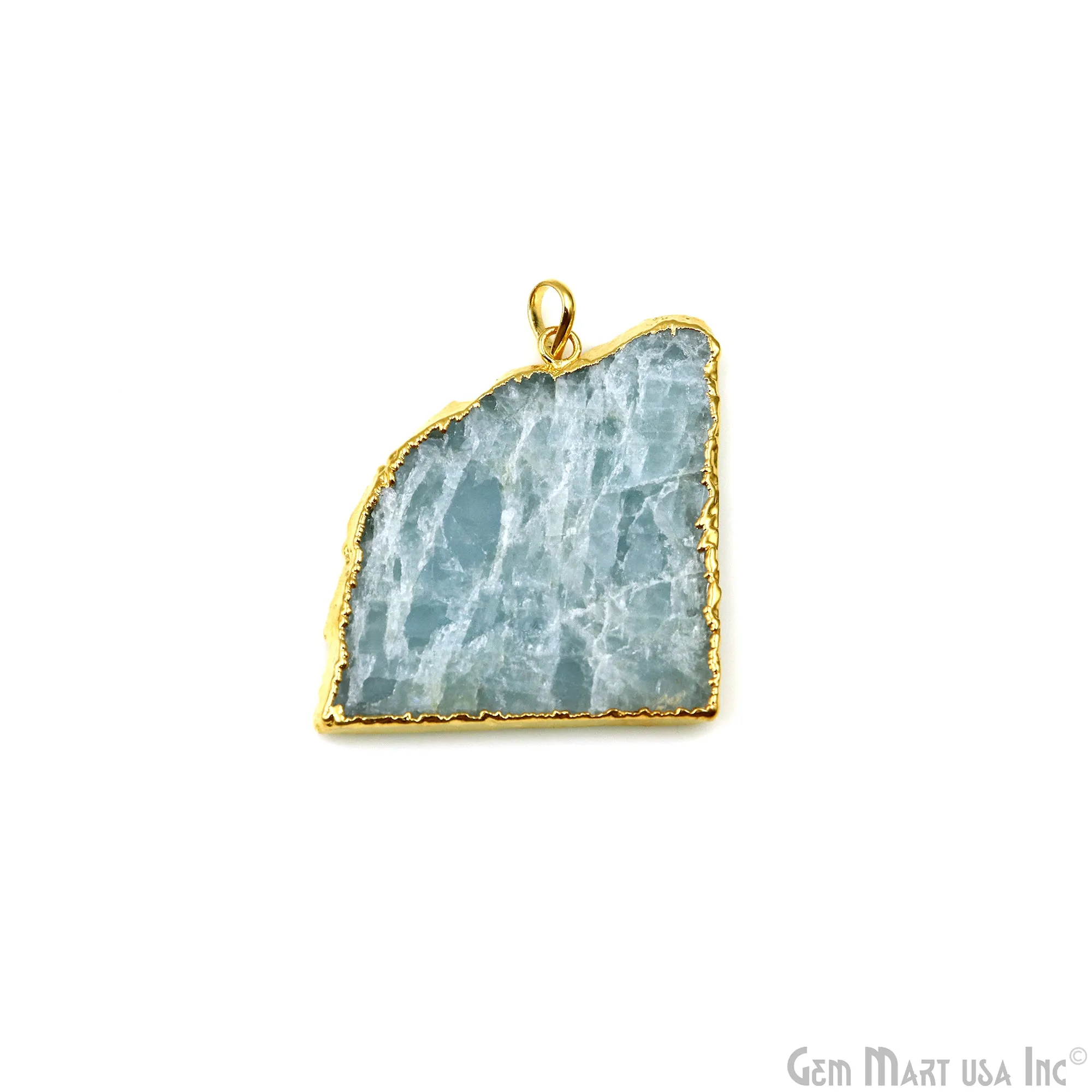 Aquamarine Free Form shape 47x40mm Gold Electroplated Gemstone Single Bail Pendant