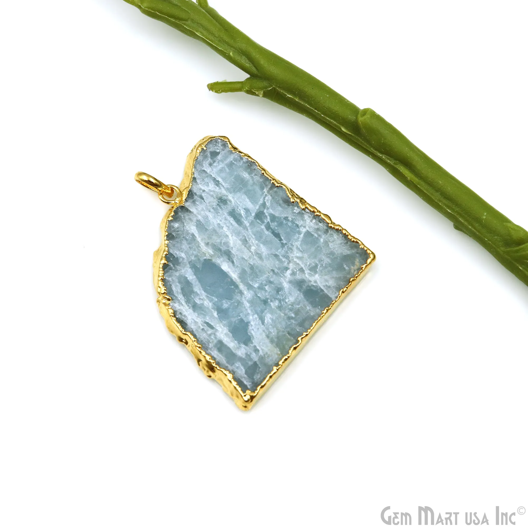 Aquamarine Free Form shape 47x40mm Gold Electroplated Gemstone Single Bail Pendant