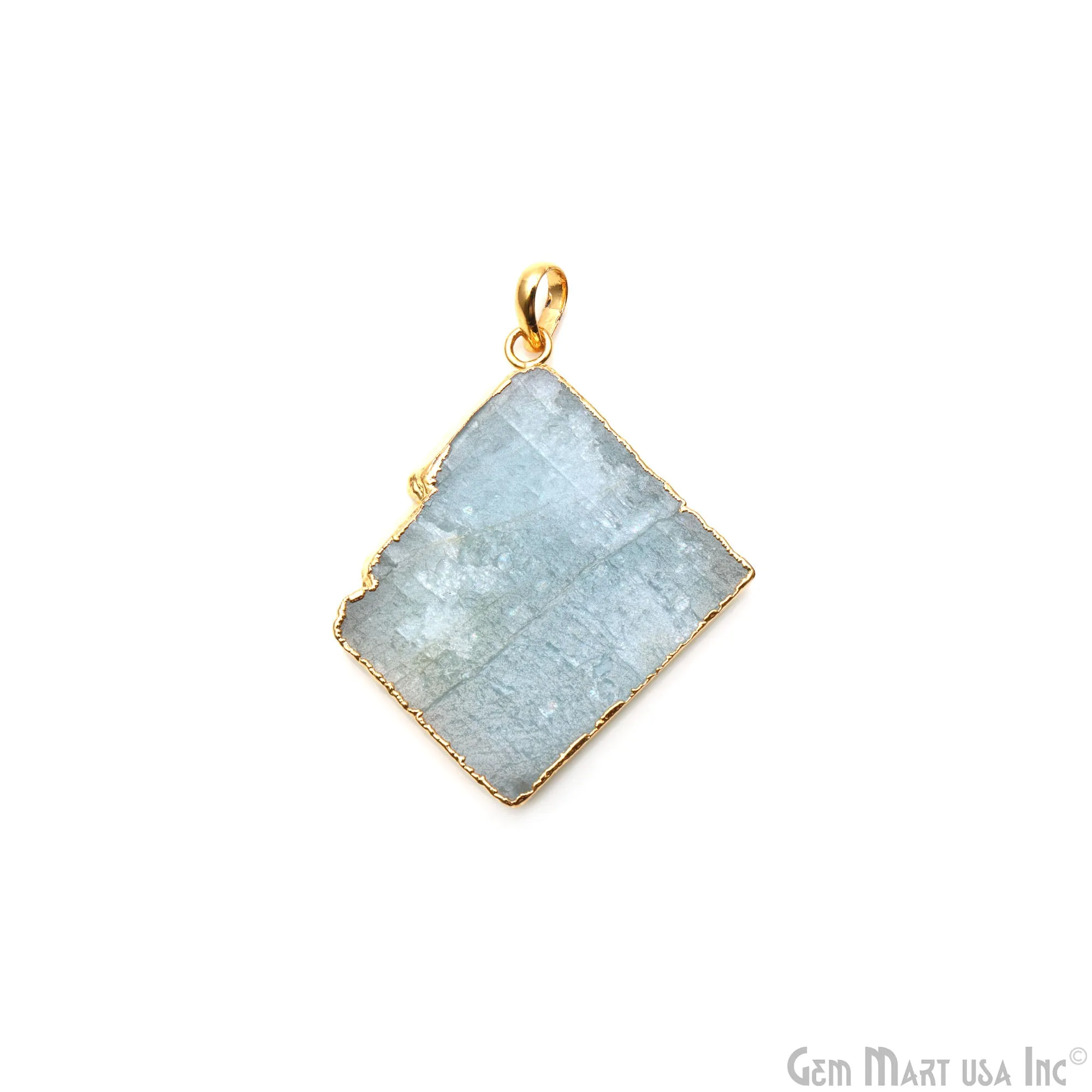 Aquamarine Free Form shape 48x41mm Gold Electroplated Gemstone Single Bail Pendant