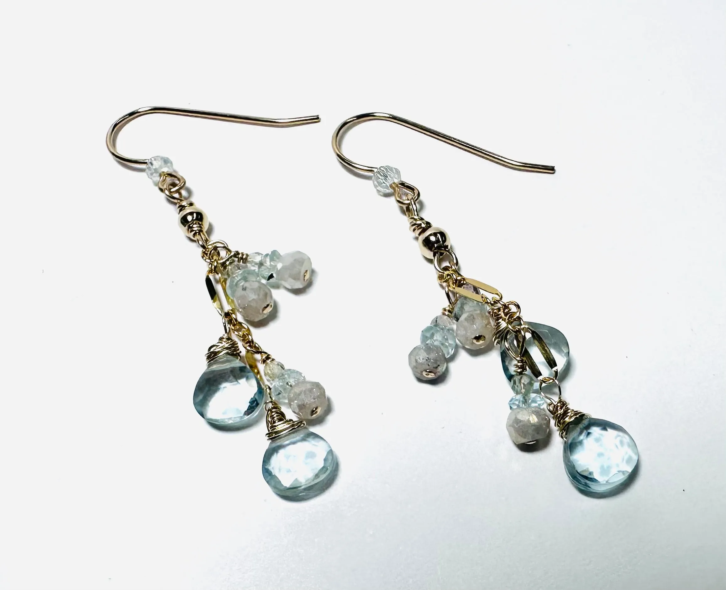 Aquamarine Gemstone Earrings, Cascade Chain Earrings