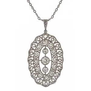 Art Deco Filigree Diamond Pendant on Diamond Chain