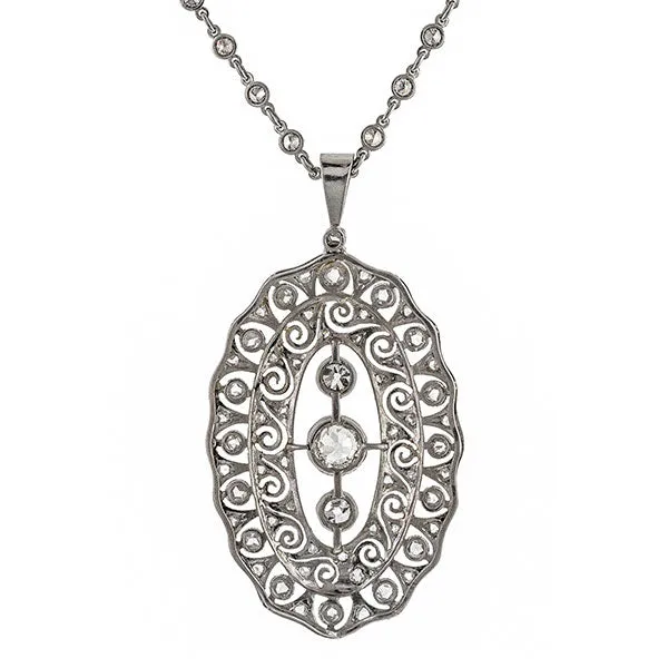 Art Deco Filigree Diamond Pendant on Diamond Chain