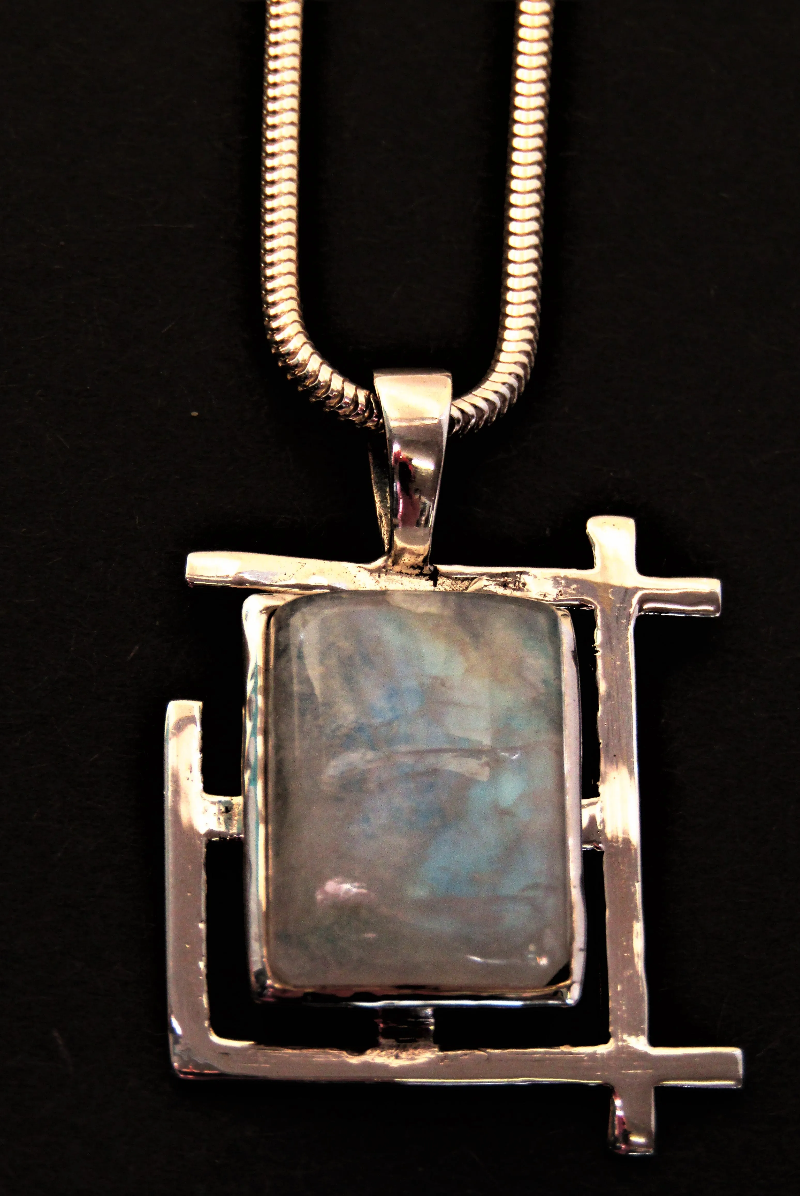 Art Deco Pendant in Sterling Silver with Moonstone by Madeleine Blaine