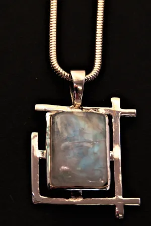 Art Deco Pendant in Sterling Silver with Moonstone by Madeleine Blaine