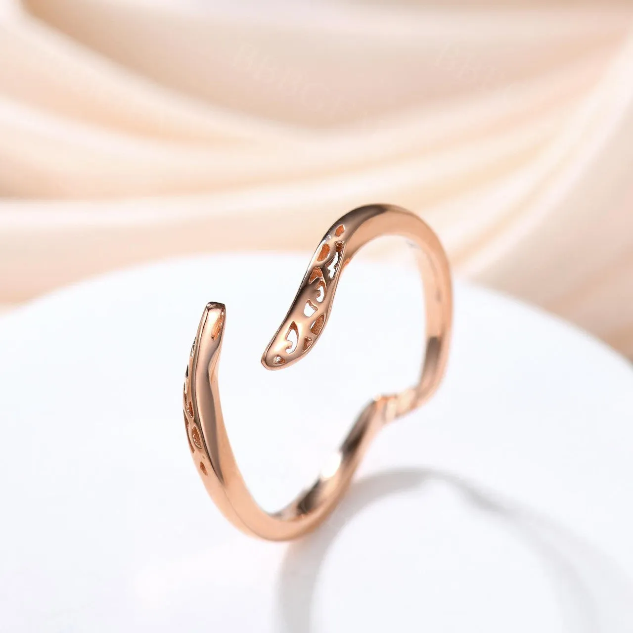 Art Deco Plain Gold Band Open Gap 14k/18k Pink Gold Stacking Wedding Band Anniversary Gift