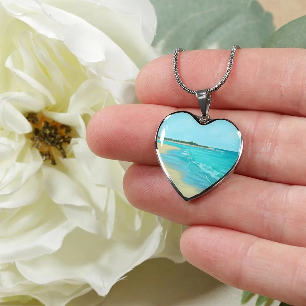 Beach Painting Heart  Necklace