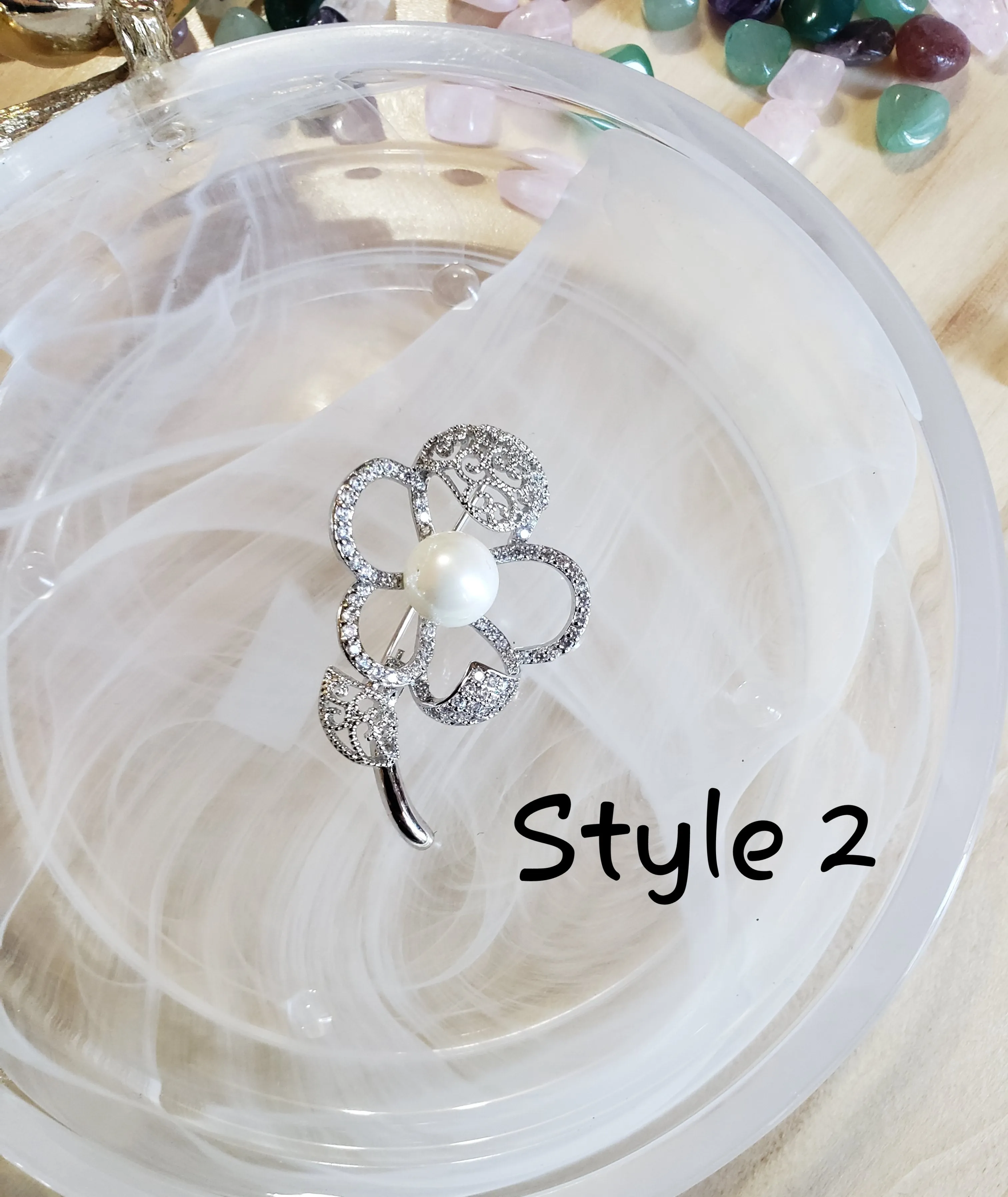 Beautiful Cubic Zirconia Flower Style Brooch 2 Styles To Choose From