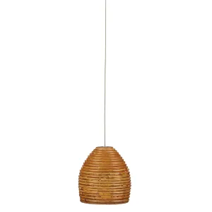 Beehive 1-Light Pendant in Natural Rattan/Silver