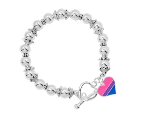 Bisexual Flag Beaded Heart Charm Bracelets