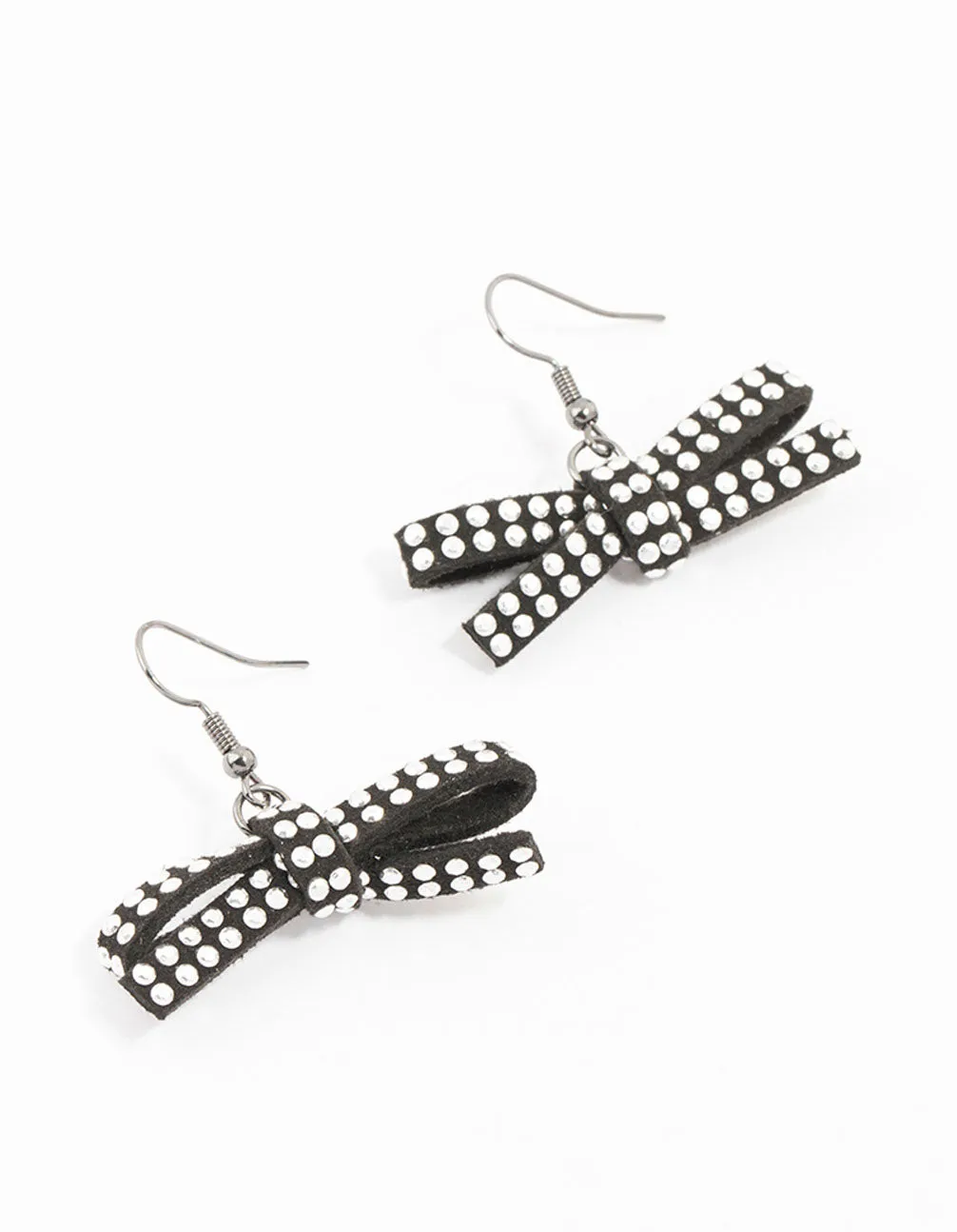 Black & White Coated Studded Bow Drop Earrings