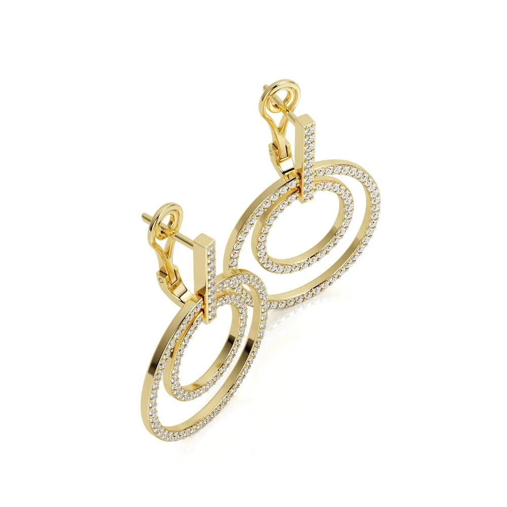 Bright Beams Circles Earrings 3 Natural Diamonds in Yellow Gold