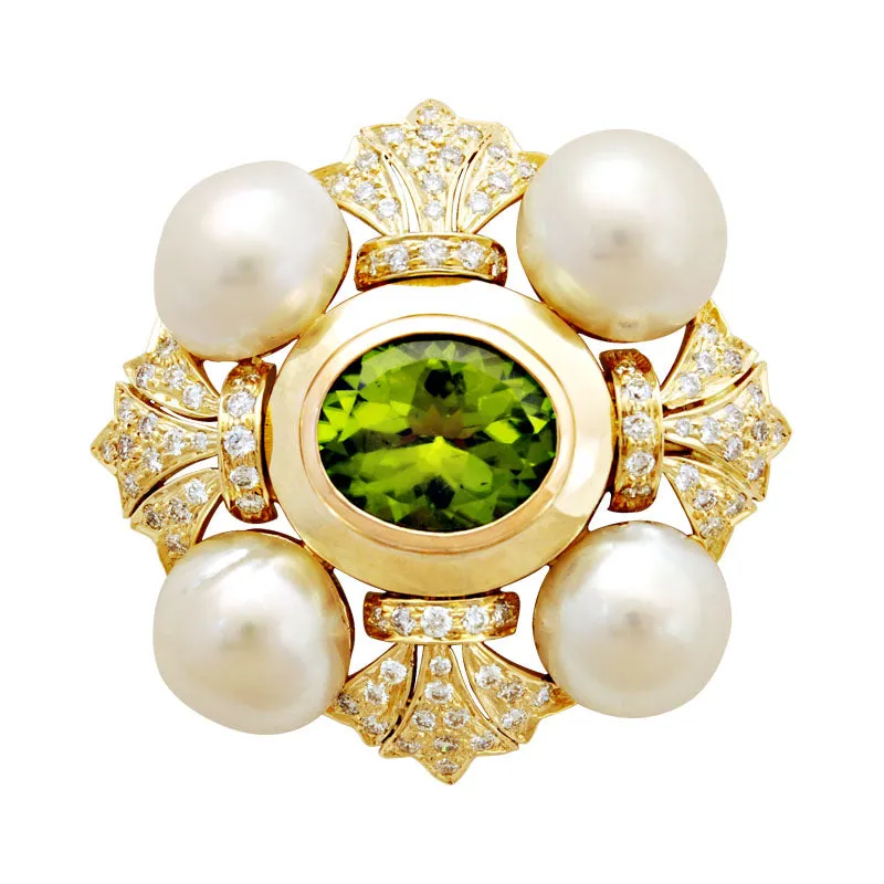 Brooch-Peridot, Pearl and Diamond