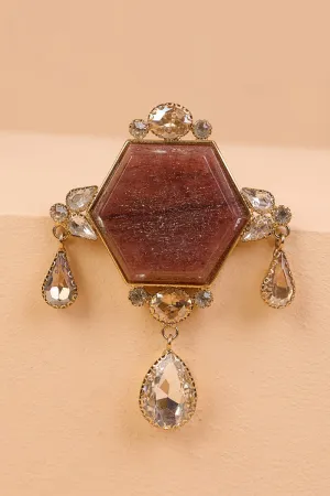 Brown Resin Stone Brooch With Drop Crystals