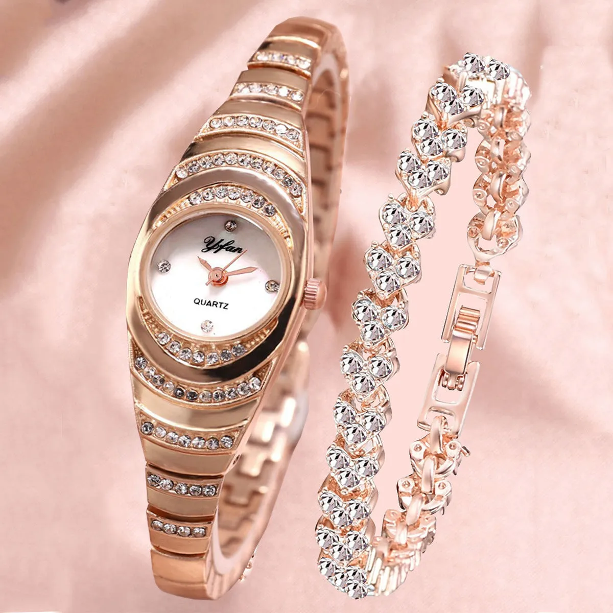 Business All-Match Luxury Diamond-Embedded Starry Sky Elegant Quartz Watch Set with Diamond Hands