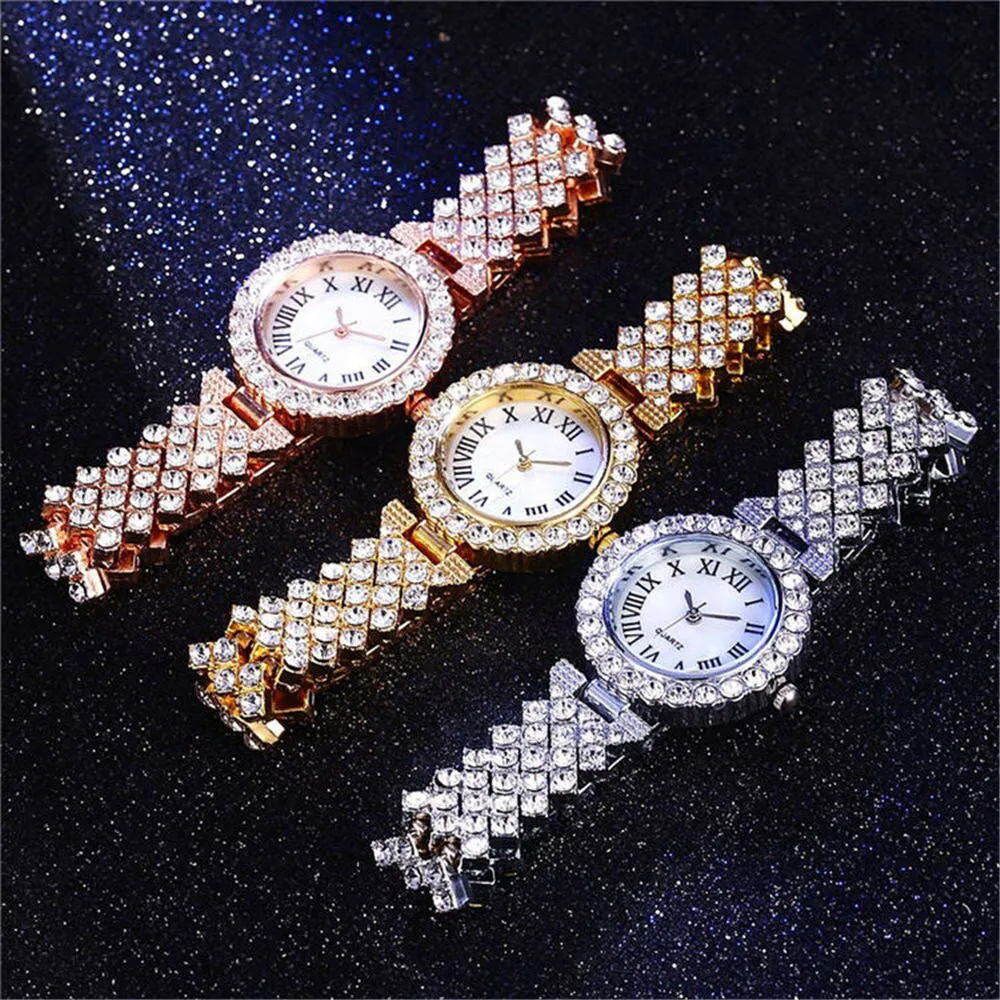 Business All-Match Luxury Diamond-Embedded Starry Sky Elegant Quartz Watch Set with Diamond Hands