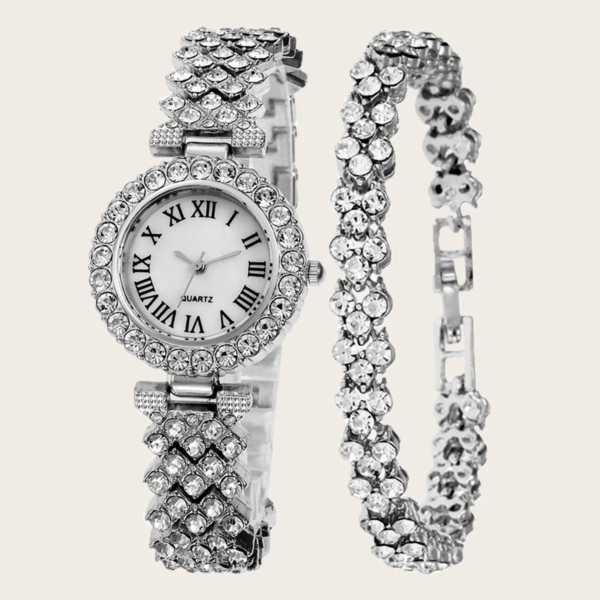 Business All-Match Luxury Diamond-Embedded Starry Sky Elegant Quartz Watch Set with Diamond Hands