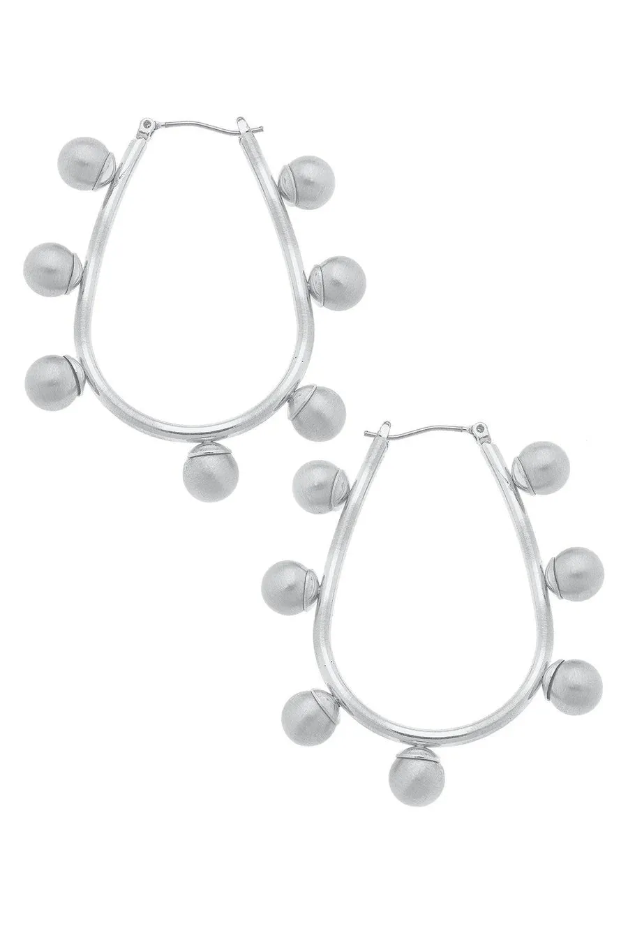 Canvas Allison Studded Metal Teardrop Hoop Earrings in Silver