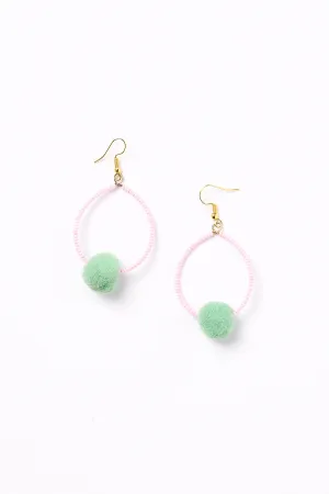 Centrepiece Ball Beaded Hoops in Pink and Green