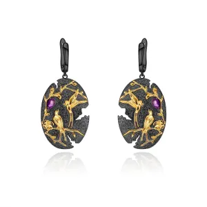 Chinese Style Magpie Design 925 silver Color Natural Amethyst Drop Earrings for Women