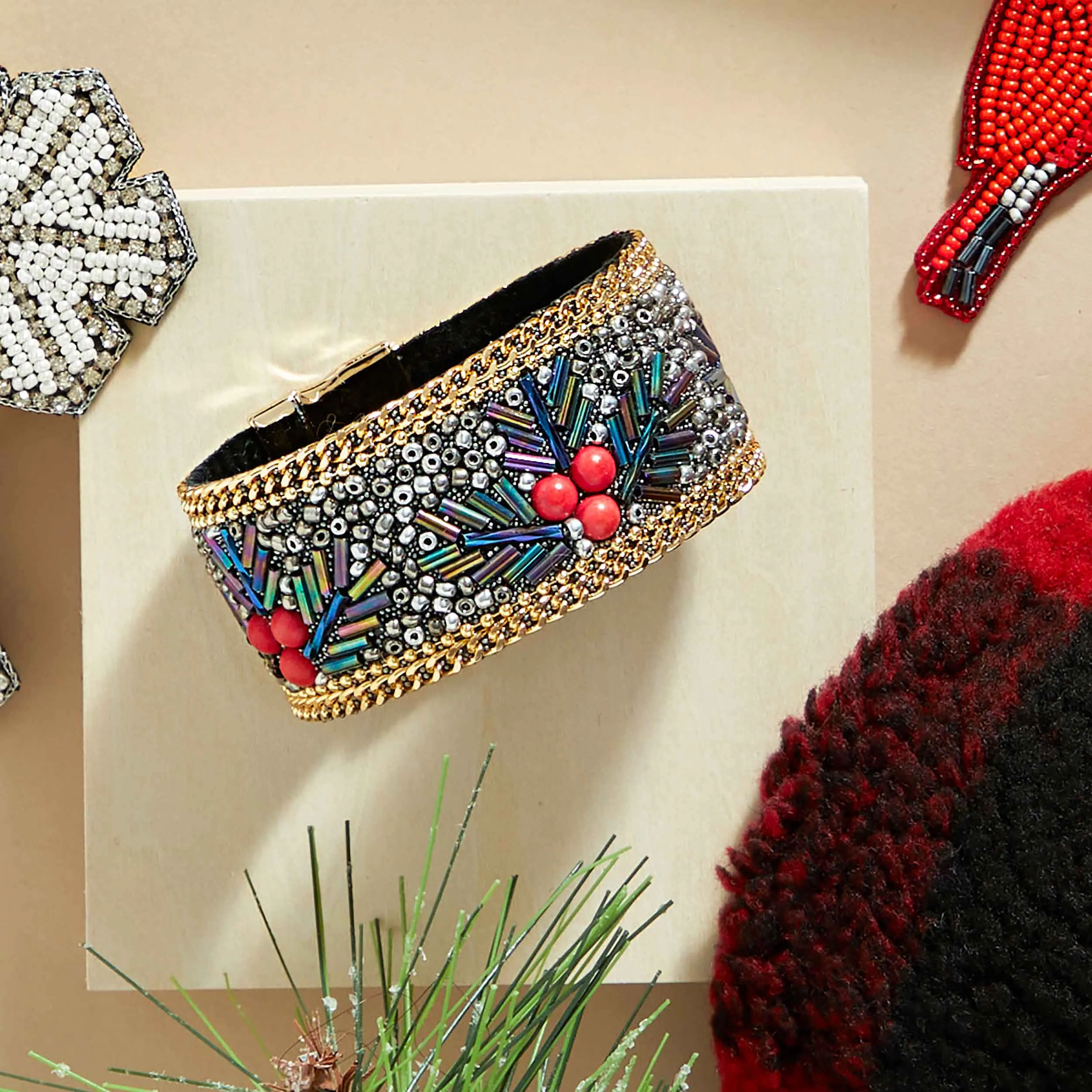 Christmas Holly Mosaic Magnetic Bracelet