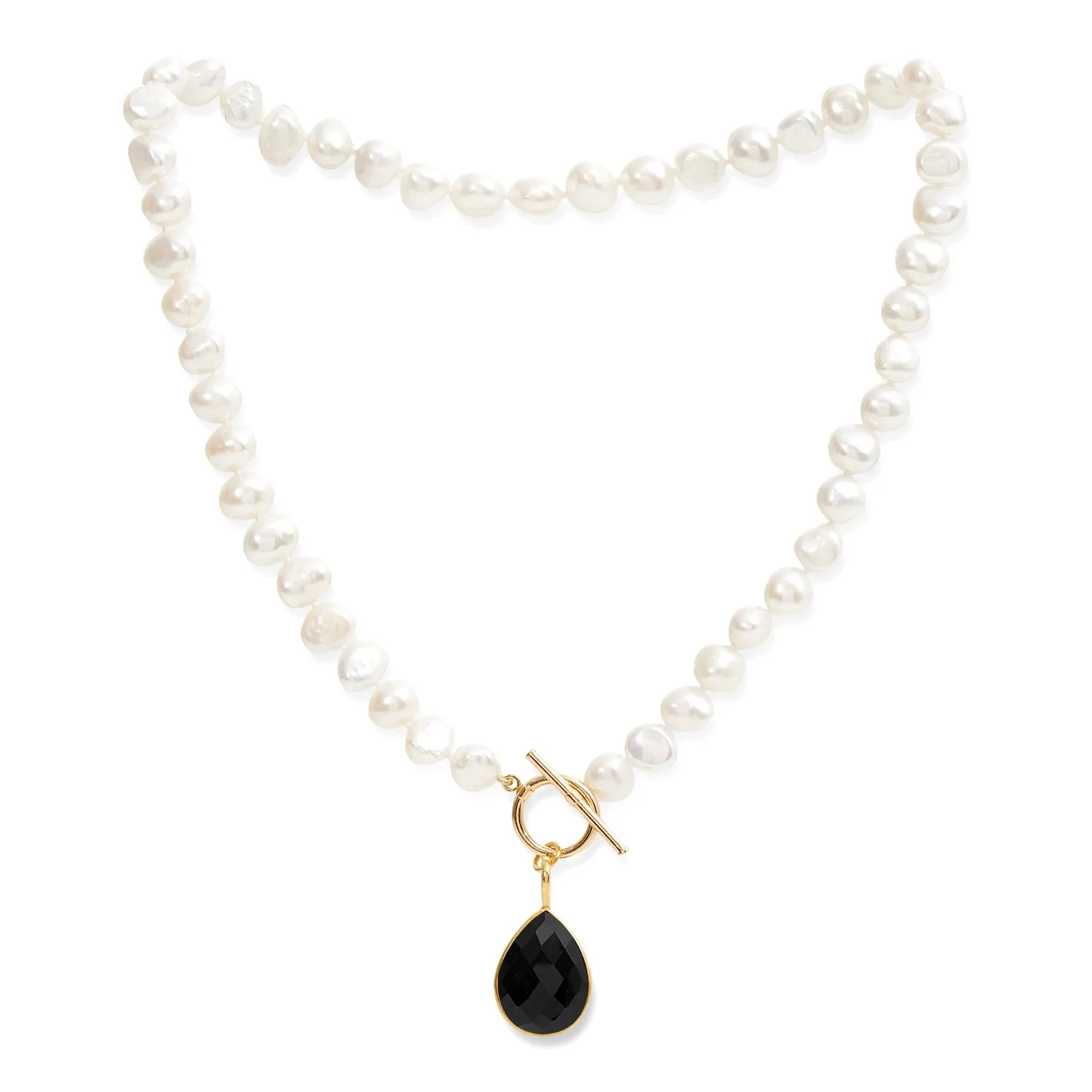 Clara white cultured irregular freshwater pearl necklace with spinel gold vermeil drop