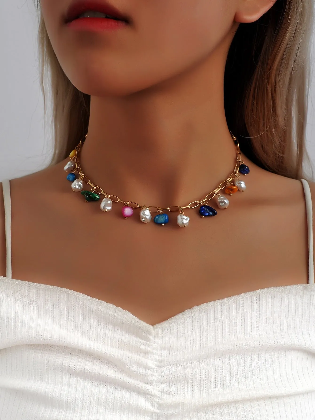 Colorful Pearl Charms Necklace Statement Necklace Modern Necklace Creative