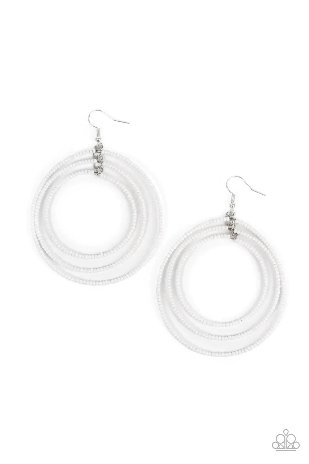 Colorfully Circulating White Earrings - Paparazzi Accessories